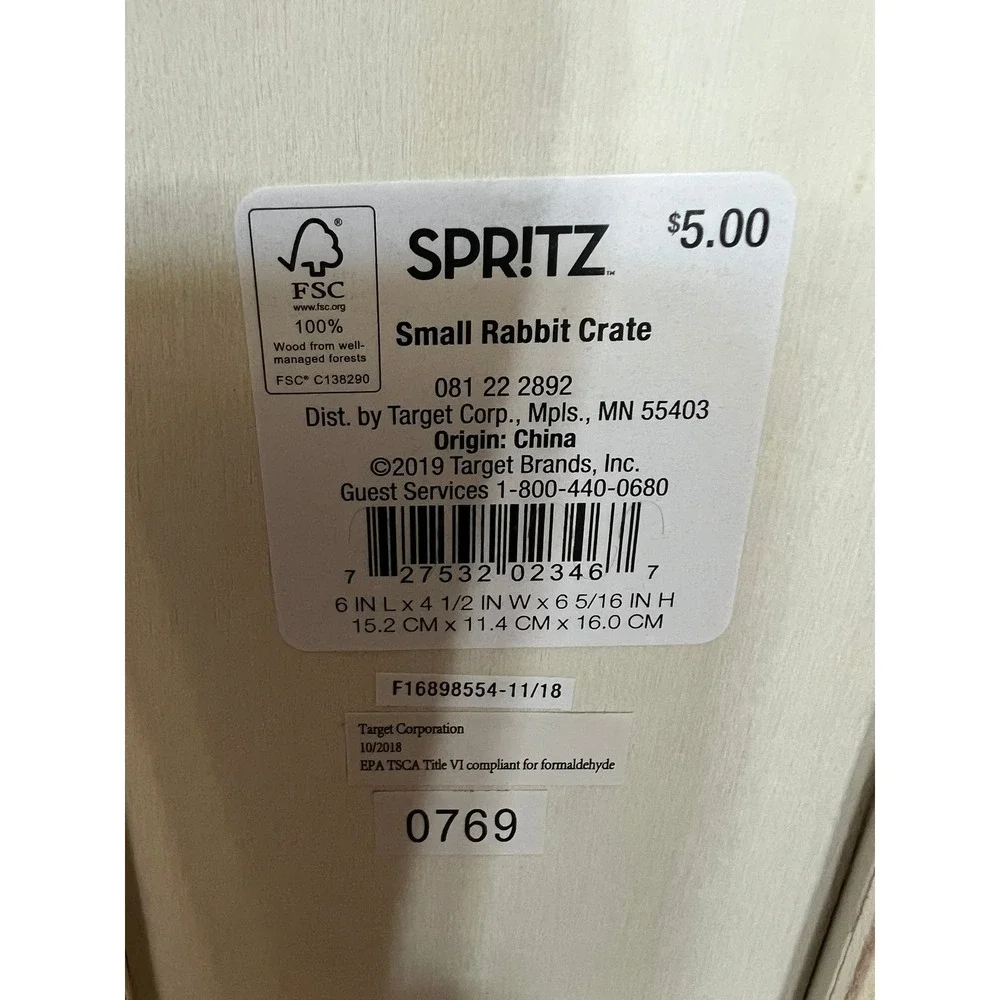Spritz Rabbit‎ Crate Small Natural Wood Easter Basket New Bunny Caddy Handle